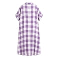 thumbnail image 4 of KHONTS Women's Linen Maxi Shirt Dress Short Sleeve Button down Casual Dress Loose Summer Gingham Beach Cover up Dresses Purple L, 4 of 5