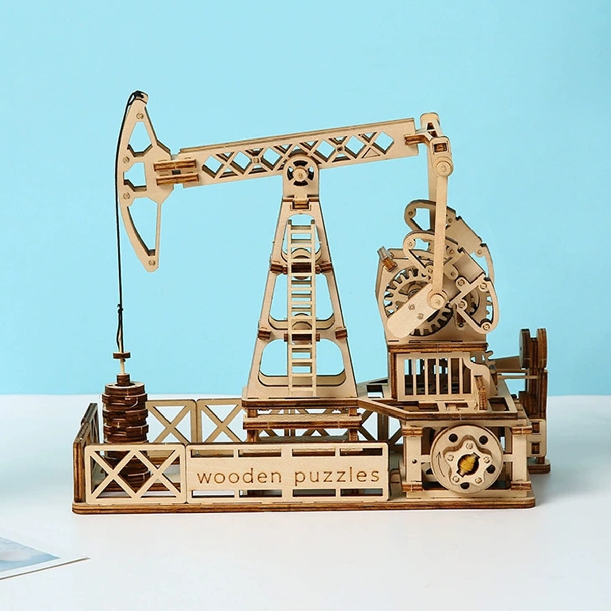 3D Wooden Oil Derrick Model Kit, Creative Assembly Structure Puzzle, Educational DIY Building Set for Adults & Teens, Unique Collectible Display and Home Office Decor