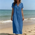 thumbnail image 4 of VBVC Women's Cotton Linen Short Sleeve Maxi Dress , Summer Casual Dresses For Women,Ladies' V-Neck Button Detail Loose Dress, S-2XL, 4 of 6