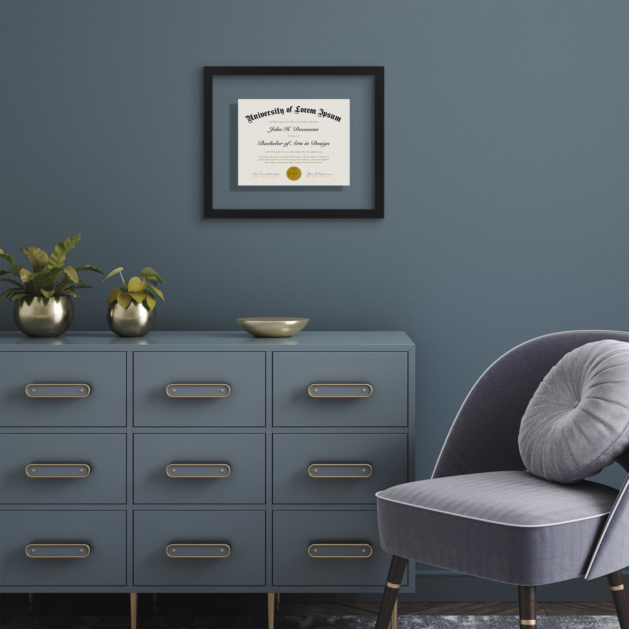 Americanflat 12.5x15 Diploma Frame with Shatter-Resistant Glass Floating Made Signature Float Frames - Black
