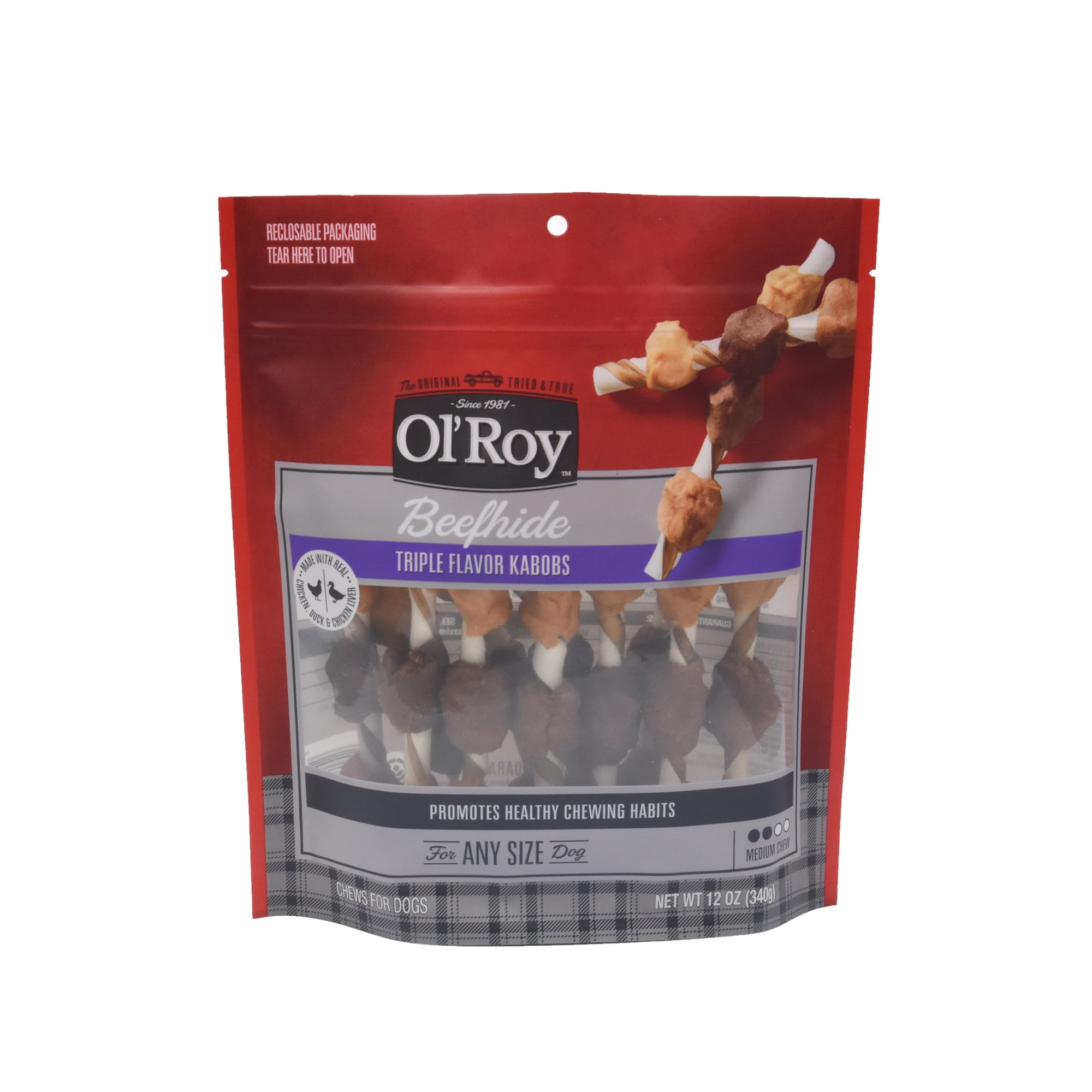 Ol' Roy Beefhide Triple Flavor Kabobs, 12 oz