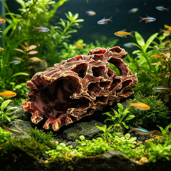 Fish Tank Hiding Cave Aquarium Decor, Natural Timber Style Fish Shelter Ornament with Breeding Cave for Cichlid Pleco Shrimp, Hollow Aquascape Decoration for Freshwater Saltwater Aquarium Habitat