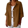 thumbnail image 5 of Women Short Sleeve Tops Comfortable Fashion 3/4 Sleeve Sweatshirt Summer Blouses for Women Brown 3XL, 5 of 8