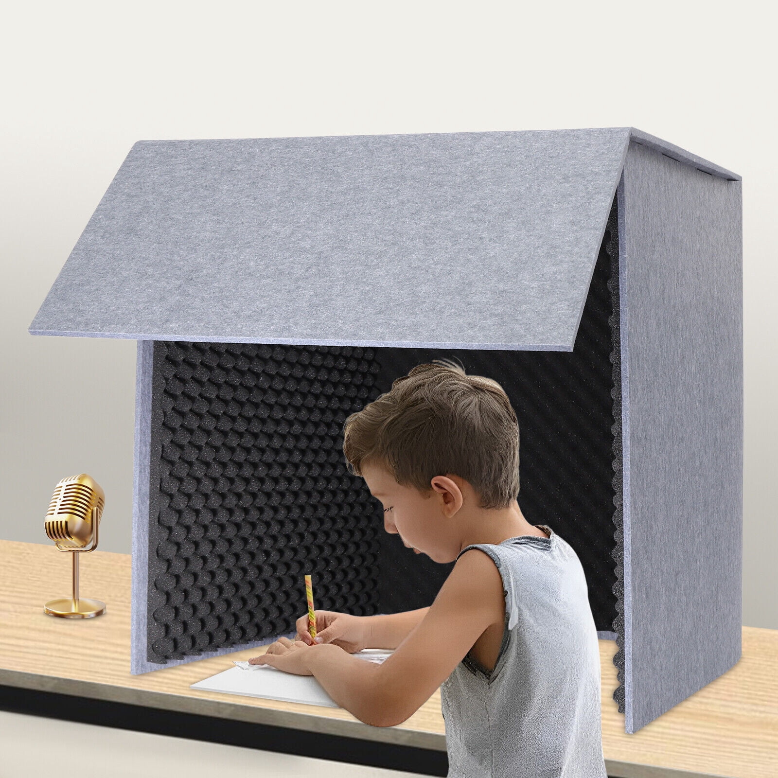 Desktop Noise Reduction Booth, 80x80cm Soundproof Cover, Black, Acoustic Foam Panels 0.47" Thick, Portable Sound Absorbing Foam for Studio, Recording, Voice Over