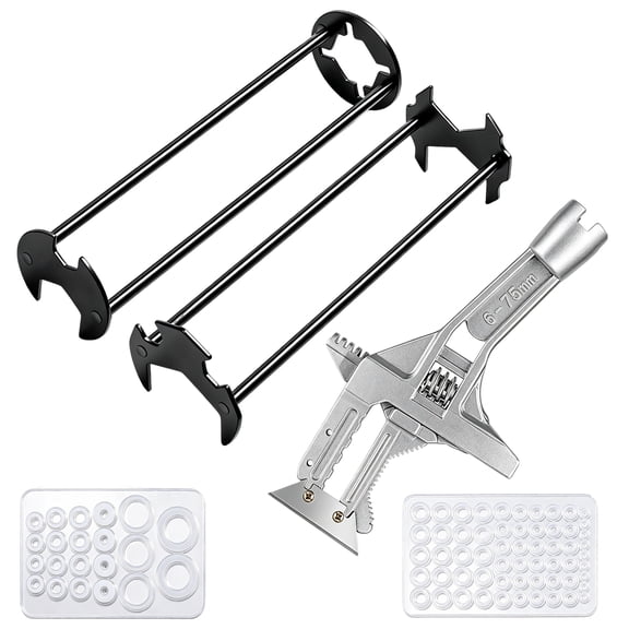 HUWAIGOU 6-75mm Adjustable Basin Wrench Set, Long Reach Faucet Tools with Silicone Washers, Plumbing Kit for Kitchen Bathroom Sink Installation & Repair