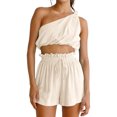 thumbnail image 3 of One Shoulder Women 2 Piece Outfits Crop Tops & Elastic Waist Shorts Pants, 3 of 5