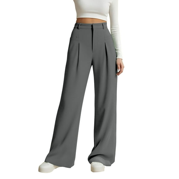 Elegant High Waisted Wide Leg Trousers for Women Dress Pants with Functional Pockets Comfortable Business Attire Loose Fit Lounge Comfy Fall Winter Trousers