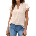 thumbnail image 1 of Women Blouse V Neck Ruffle Sleeve Loose Breathable Dotted Polyester Female T Shirt for Spring Summer Fall, 1 of 6
