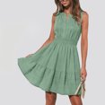 thumbnail image 5 of Miluxas Women's Fashion Smoked Elastic Waist Ruffle Mini Dress Solid V-Neck Sleeveless Pleated Tank Dresses Summer Elegant Beach Vacation Outfits Green, 5 of 9