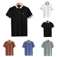 thumbnail image 5 of Mens Soft Embroidery Contrast Color Lapel Short Sleeve Shirt Loose Business Tops, 5 of 8