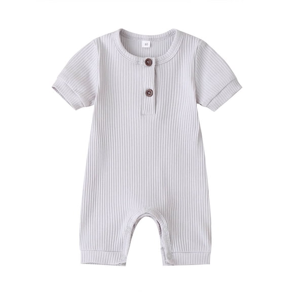 wybzd Newborn Baby Boy Girl Summer Clothes Ribbed Knitted Short Sleeve Romper Jumpsuit Bodysuit Overalls Shorts White 9-12 Months