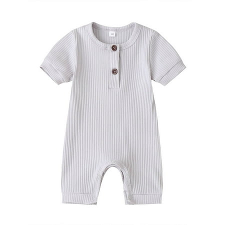 

Domingbub Infant Baby Romper One Piece Jumpsuits Bodysuit Knitted Rib Short Sleeves Summer Outfits Gray 9-12M