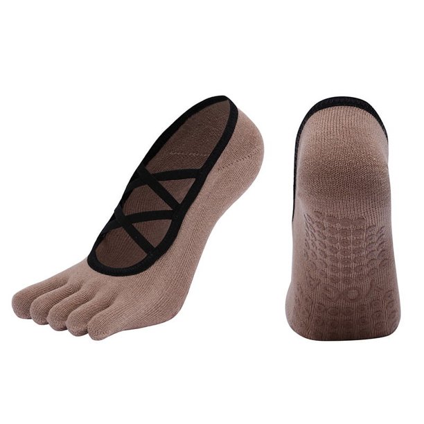 Calcetines de yoga de cinco dedos con envoltura de espiga y doble tira cruzada, calcetines cálidos para deportes de baile
