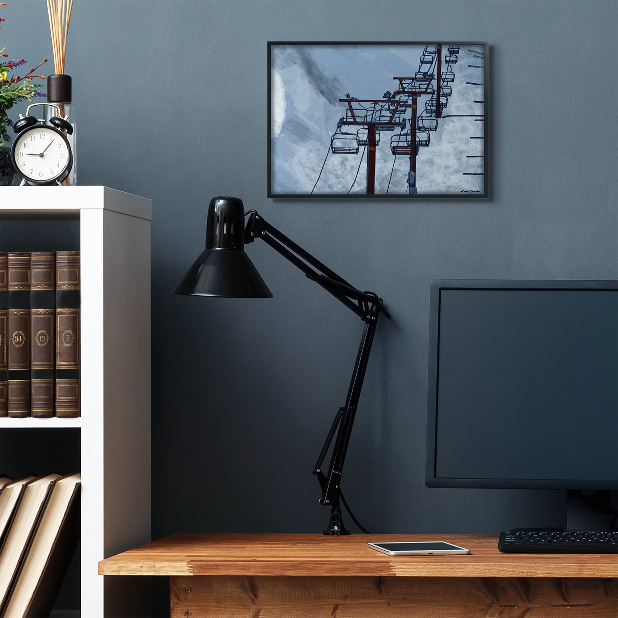 Stupell Industries Ski Lift Blue Sky Painting Drawings Black Framed Art Print Wall Art, 16x20, by Karen Dreyfus