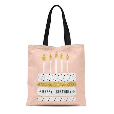 SIDONKU Canvas Tote Bag Watercolor Celebrate Cute Happy Birthday Cake and Candles Colorful Durable Reusable Shopping Shoulder Grocery