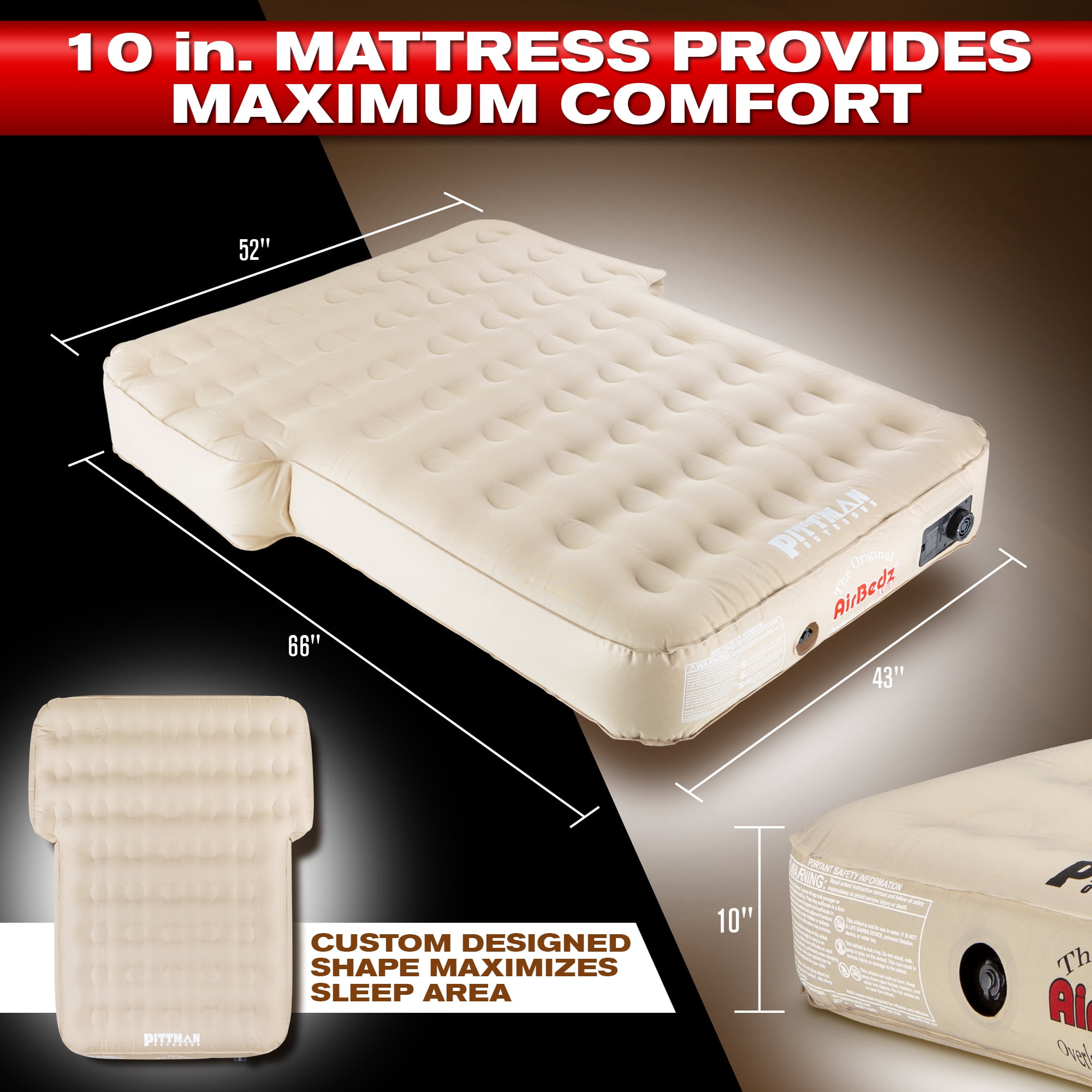 Pittman Outdoors AirBedz XUV JEEP, SUV & Crossover Vehicle Rear Seats Down Air Mattress, Built-In Rechargeable Battery Air Pump