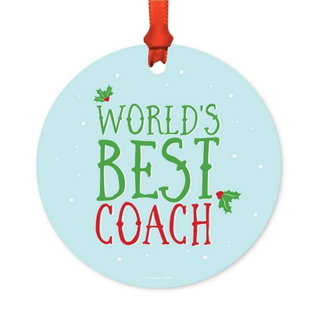 Metal Christmas Ornament, World's Best Coach, Holiday Mistletoe, Includes Ribbon and Gift (Best Voice Coach App)