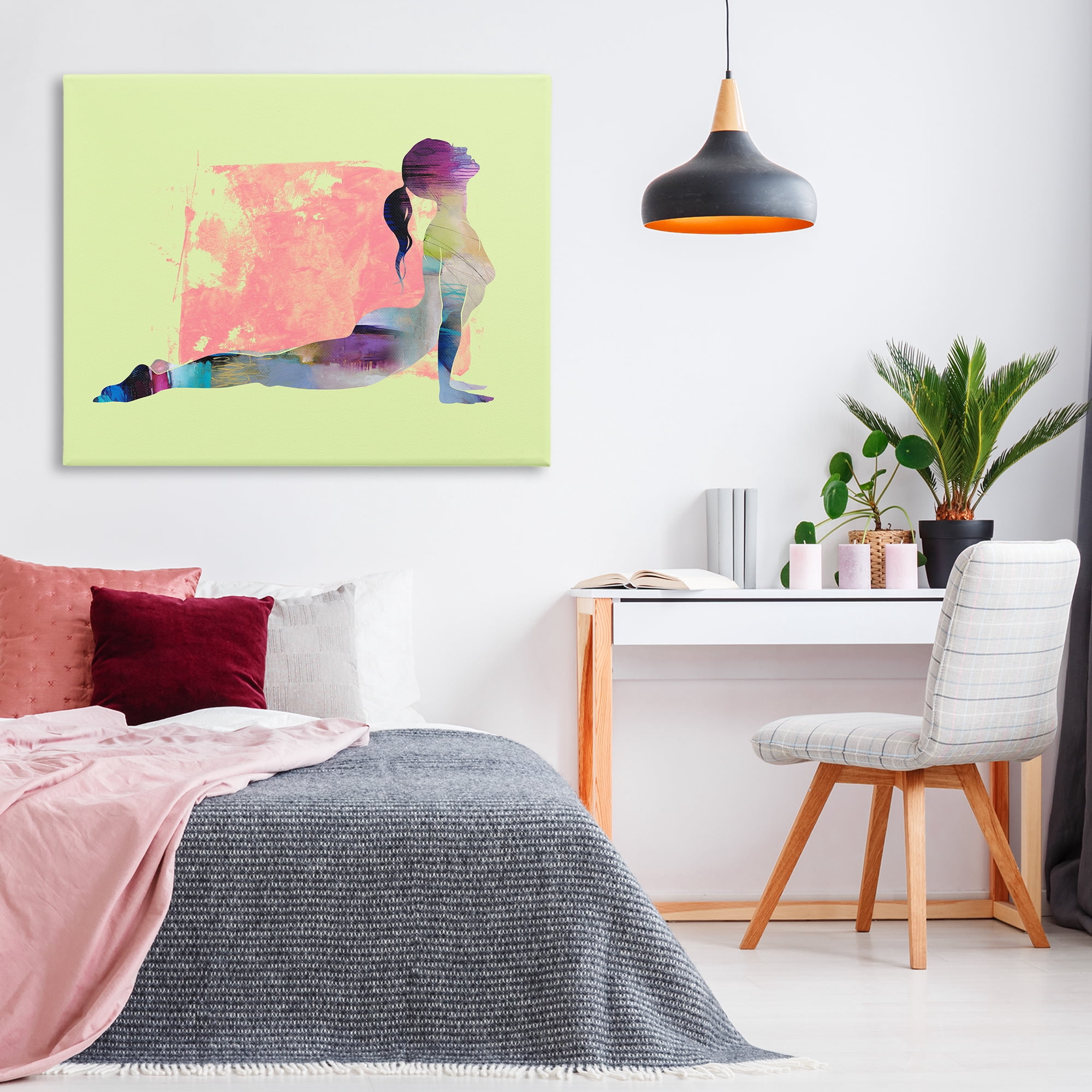 Stupell Industries Yoga Pose on Yellow People Painting Wrapped Canvas Art Print Wall Art, 48 x 36