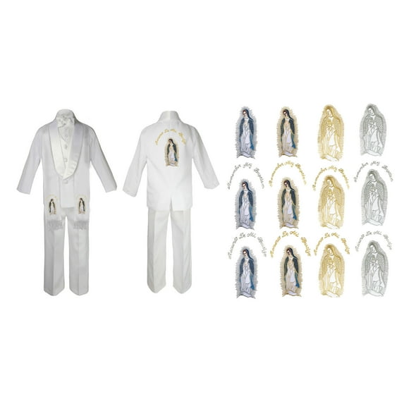 Baby Boy Kid Christening Baptism White Suit Virgin Mary Maria Stole & Back Sm-7