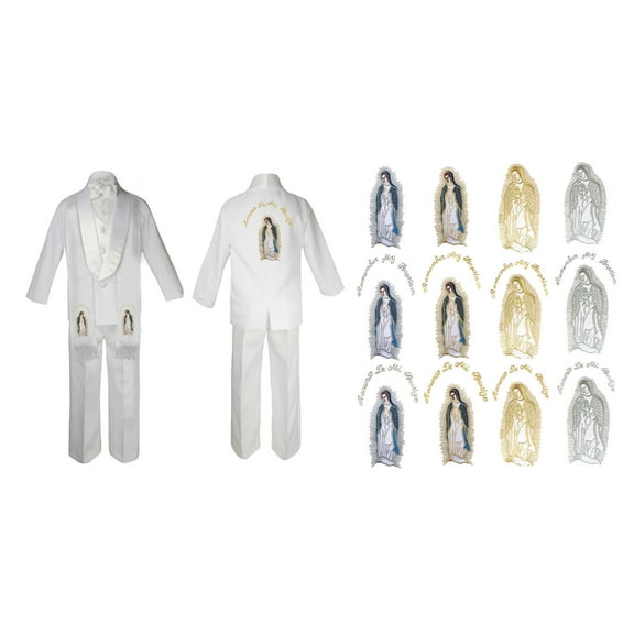 Baby Boy Kid Christening Baptism White Suit Virgin Mary Maria Stole & Back Sm-7