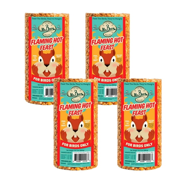 Cilindro de semillas para aves Mr. Bird Flaming Hot Feast, paquete de 4