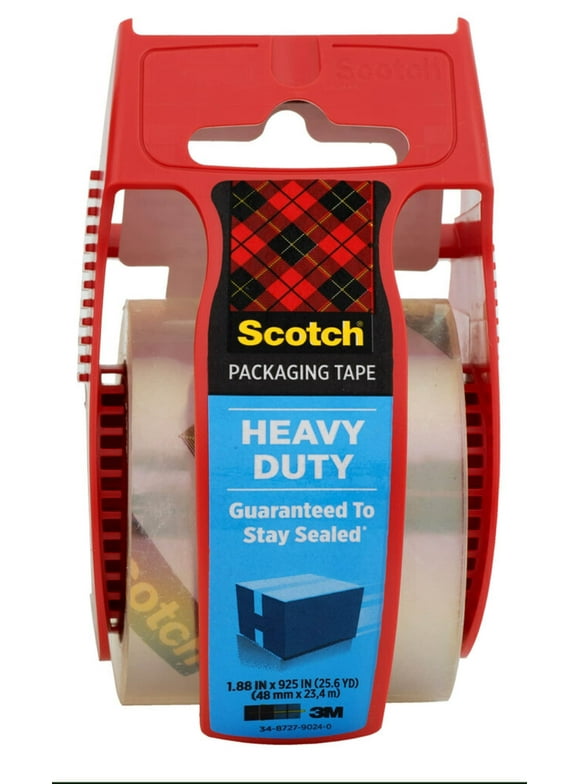 Scotch Heavy Duty Shipping Packing Tape, Clear, 1.88 in. x 25.6 yd., 1 Tape Roll with Dispenser