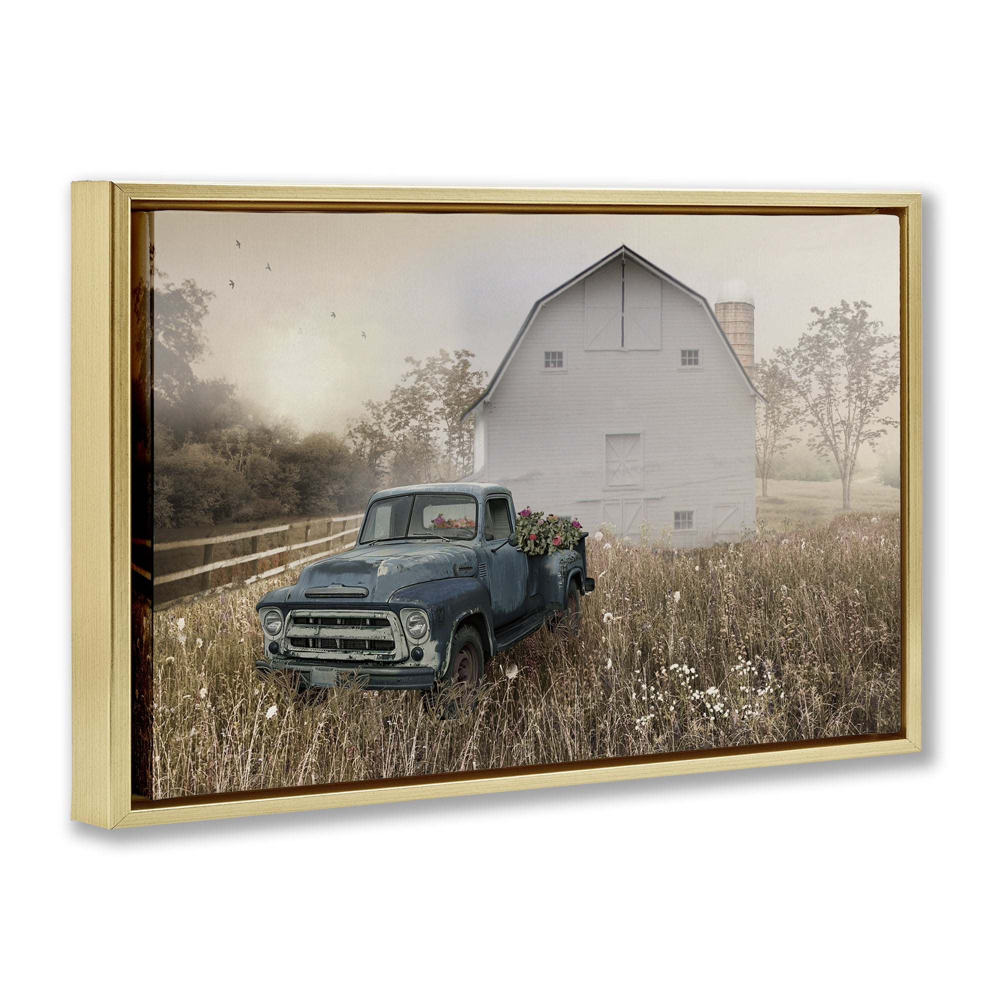 Stupell Industries Vintage Pickup in Wildflowers Gold Framed Floater Canvas Wall Art, design by Nan