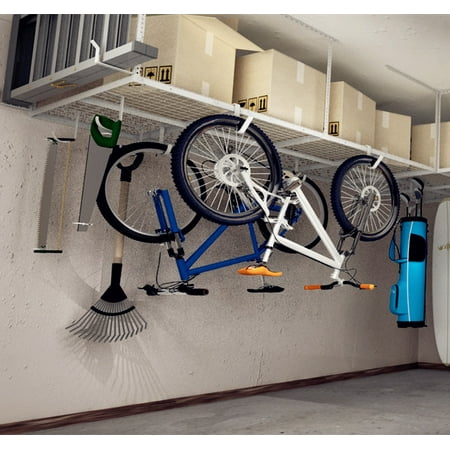 Fleximounts 4x8 Heavy Duty Overhead Garage Adjustable Ceiling Storage Rack 96 Length X 48 Width X 40 Height White