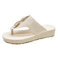 thumbnail image 1 of Women‘s European And American Leather Flip-Flops Sandals Comfortable Metal Decor Feature Pattern With Arch Support Flat Thong Sandals, 1 of 8