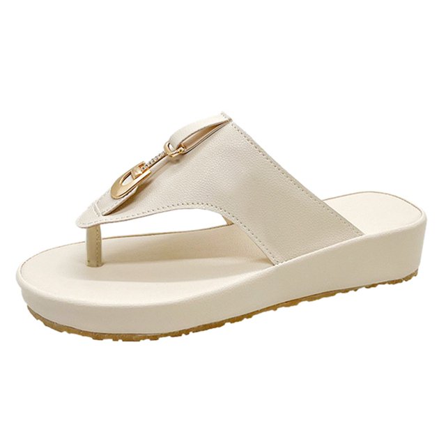 Women‘s European And American Leather Flip-Flops Sandals Comfortable Metal Decor Feature Pattern With Arch Support Flat Thong Sandals
