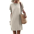 thumbnail image 2 of Aayomet For Women 2023 Womens Summer Short Sleeve T Shirt Dress Casual Slit Beach Mini Dress Tunic Top Dress,Beige XXL, 2 of 3