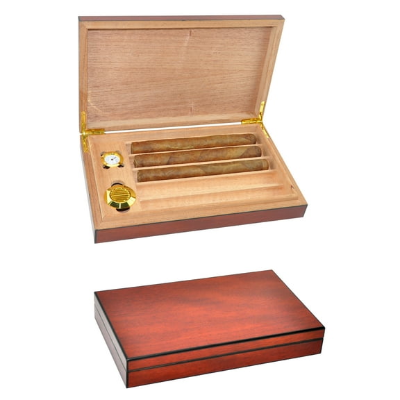 DUCIHBA Travel Cigar Humidor Box - Spanish Cedar Wood with Hygrometer & Humidifier - Cherry Color