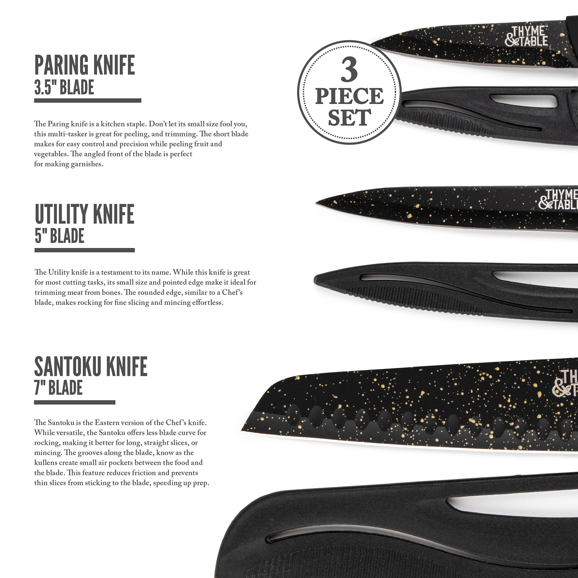 Thyme & Table 3-Piece Kitchen Knife Set With Sheaths photo 4