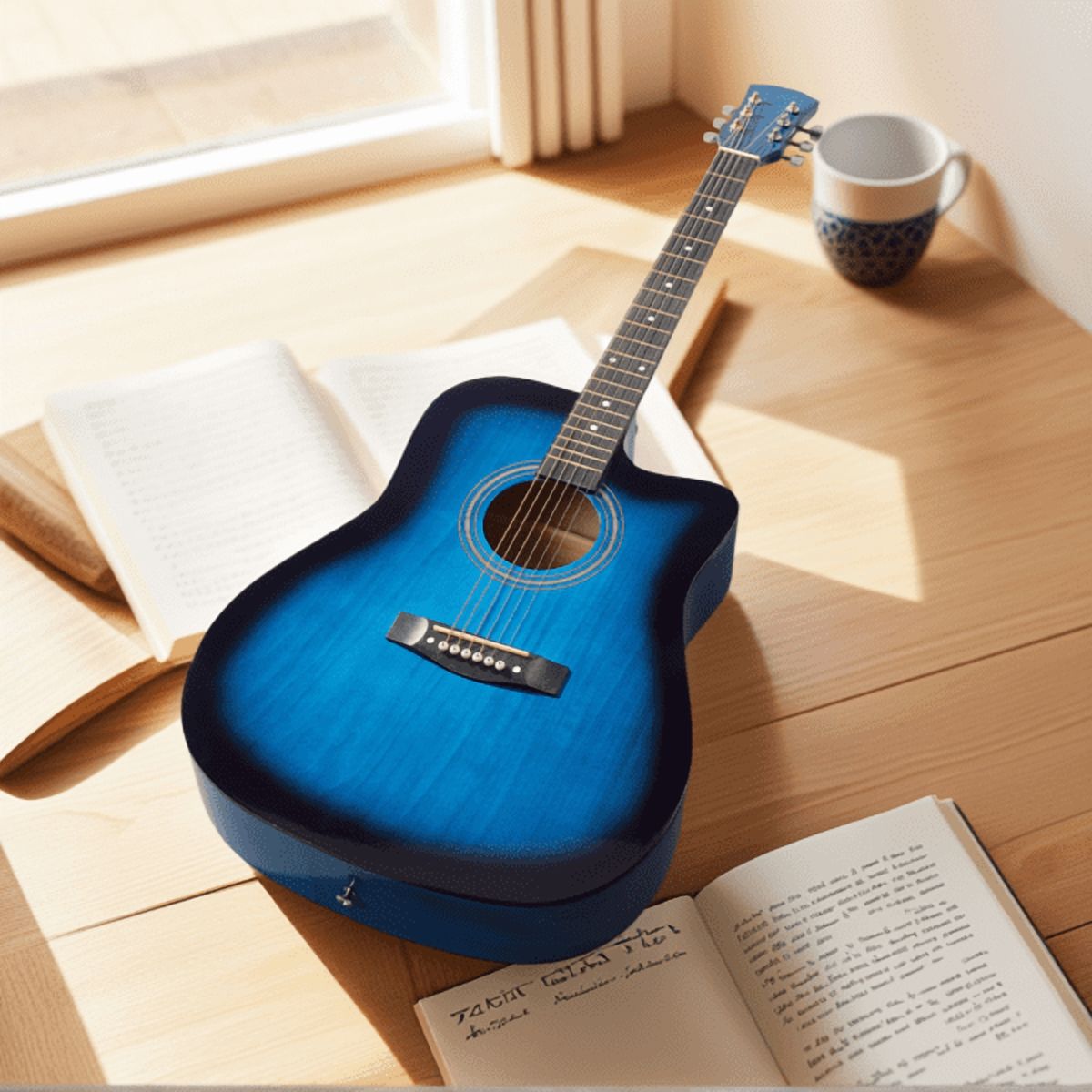 41in Dreadnought Barrel-shaped Cutaway Acoustic Guitar, Blue