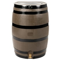 RTS Home Accents Polyethylene 50 Gallon Flat Back Brass Spigot Rain Barrel, Woodgrain with Black Stripes Color