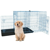 YRLLENSDAN 30in Dog Crates for Medium Dogs, Dog Kennel Indoor Dog Cage Metal Dog Crate with Divider & Double-Door Dog Kennels Foldable Dog Crate, Blue