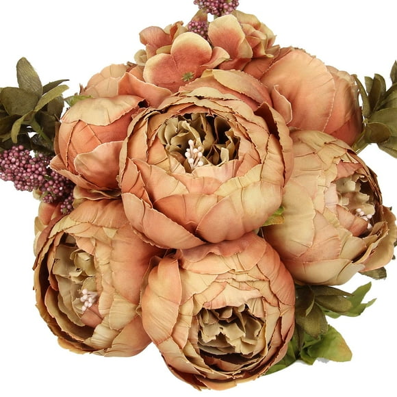 Flojery Silk Peony Bouquet Vintage Artificial Peonies Flower for Home Wedding Party Decor (1pcs, Coffee)