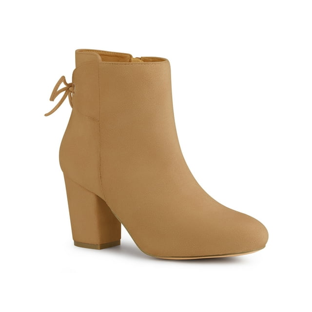 Unique Bargains Women's Block Heel Lace Up Back Ankle Boots