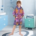 thumbnail image 5 of FORMRS Niños Bathrobe Unisex Hooded Robe Soft Plush Pajamas Sleepwear, Size 2-3T, Large Purple Flowers, 5 of 7