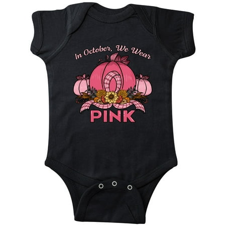 

Inktastic In October We Wear Pink with Ribbon and Pink Pumpkins Gift Baby Boy or Baby Girl Bodysuit
