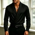 thumbnail image 2 of DDAPJ pyju Men's Satin Long Sleeve Shirt Wrap V Neck Ruched T Shirts Office Work Top 2026 Trendy Outfit Black XXXL, 2 of 8