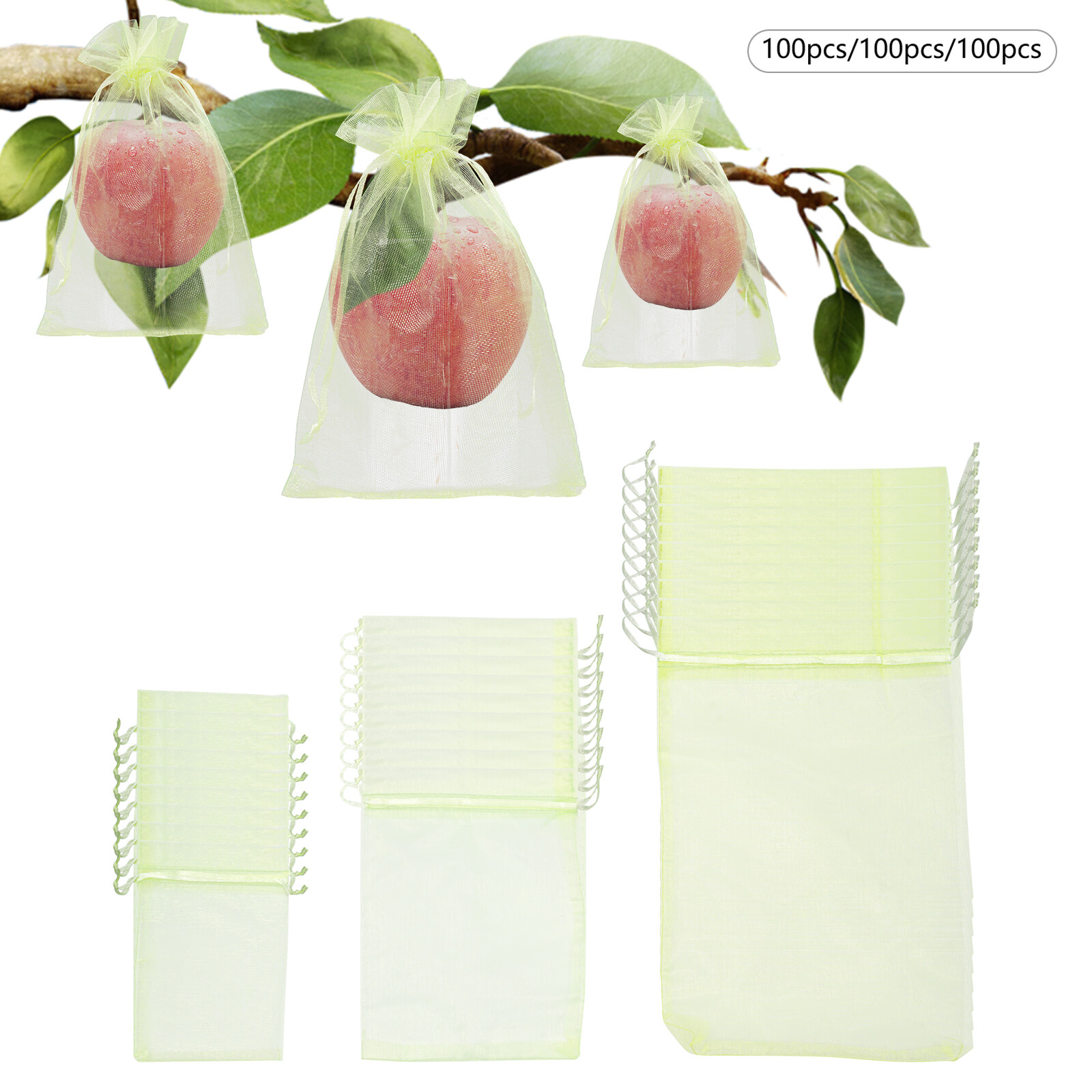 ToppiJoy 300Pcs Nylon Fruit Protection Bags, Garden Netting Bags with Drawstring, Fruit Tree Netting Fruit Tree Bags, Netting Barrier Bags for Protecting Fruits and Vegetables(Green)