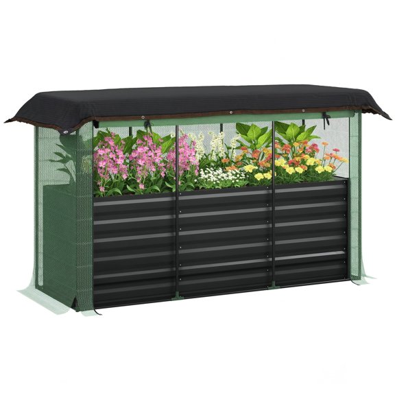 Galvanized Steel Raised Garden Bed with Crop Cage and Shade Cloth, 72.8" Large Metal Planter Box for Vegetables, Herbs and Flowers, Outdoor Patio and Backyard Gardening, Dark Gray