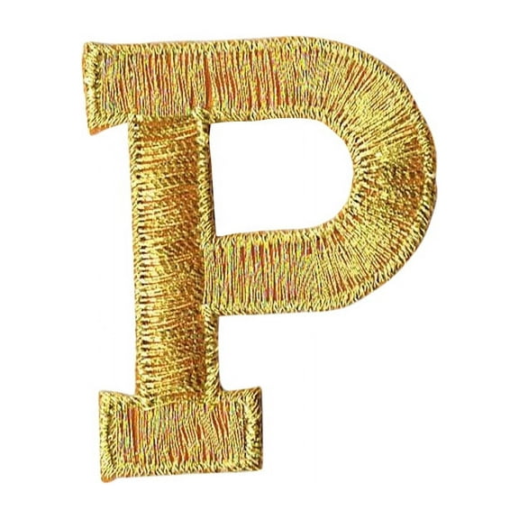 Alphabet Letter - P- Color Gold - 2" Block Style - Iron On Embroidered Applique Patch