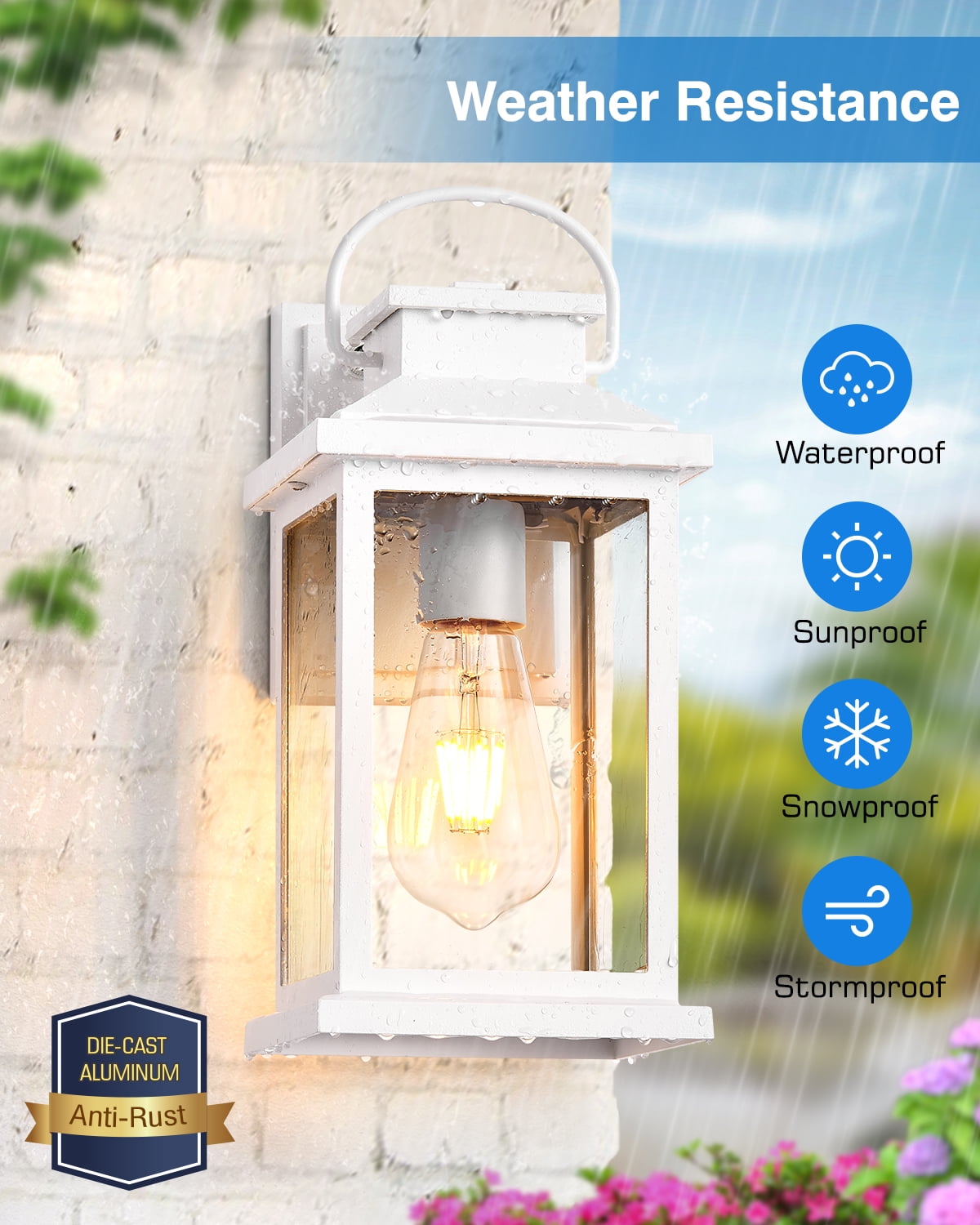 VIANIS White Exterior Garage Lighting Fixtures Wall Mount, 2 Pack Dusk to Dawn Sensor Outdoor Wall Lights for Porch, Modern Outside Lights for House, Outdoor Wall Sconces Lantern for Patio, Coach