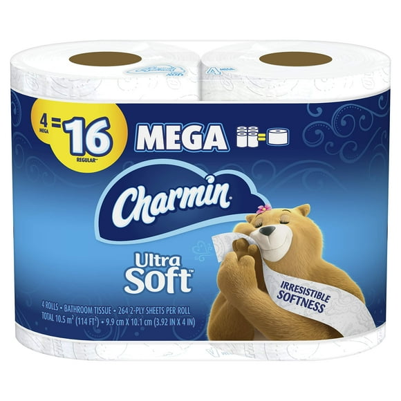 Charmin Ultra Soft Toilet Paper, 2-Ply, 4 Mega Rolls (264 sheets per roll)