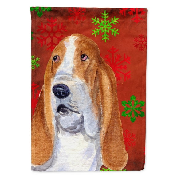 Carolines Treasures SS4735-FLAG-PARENT Basset Hound Red and Green Snowflakes Holiday Christmas Flag  multicolor