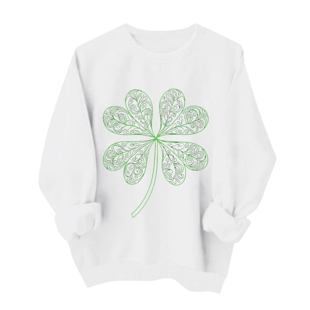 Chandail de la Saint-Patrick pour Femmes, chandail à Manches Longues et Col Rond, Coupe Ample Décontractée, Imprimé, 95 % Polyester 5 % Spandex