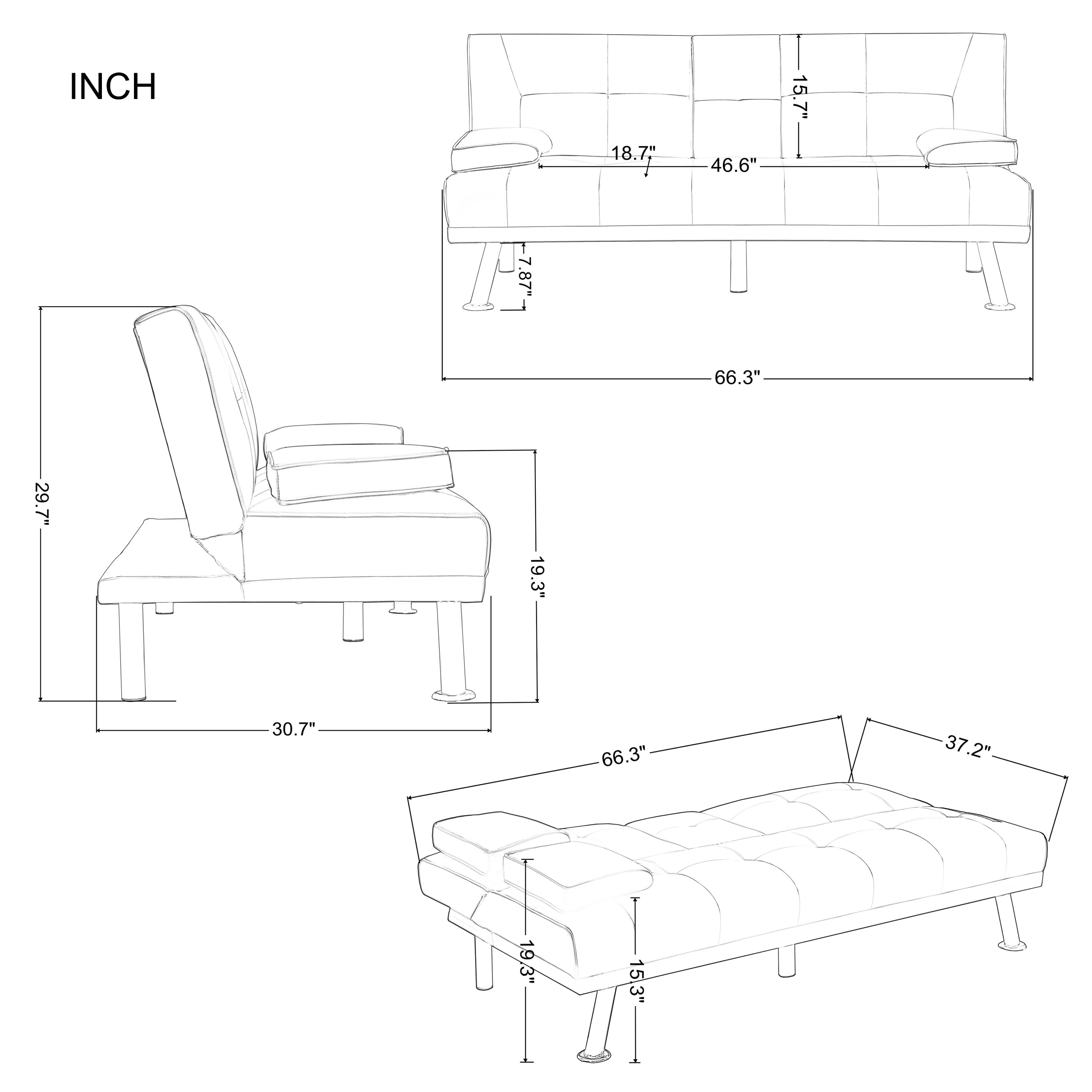 BSHTI 66.3 inch Futon Sleeper Sofa Bed,Twin Size Futon Sleeper,Purple Polyester Upholstery Sofa Bed,for your Home,Office,and Guest Room