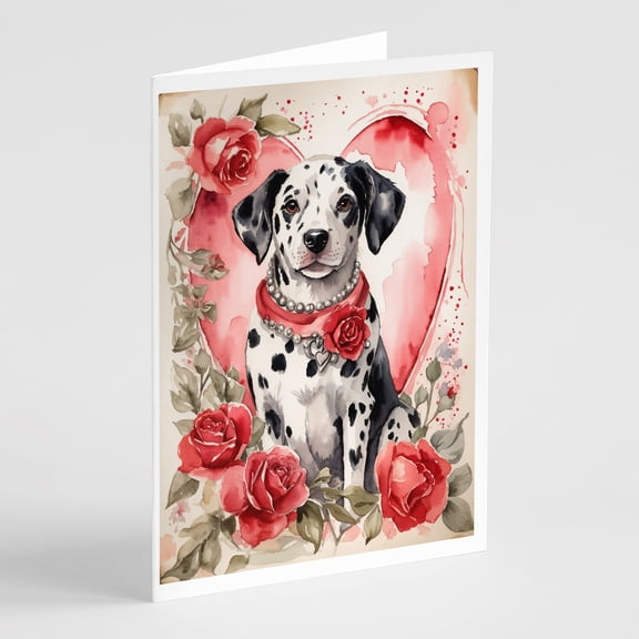 Dalmatian Valentine Roses Greeting Cards Pack of 8 7 in x 5 in